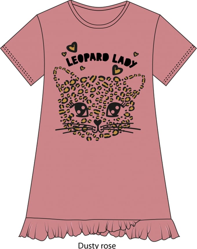 Fun2Wear - Lady Leopard Bigshirt | Dusty Rose - Katoen - Maat 92