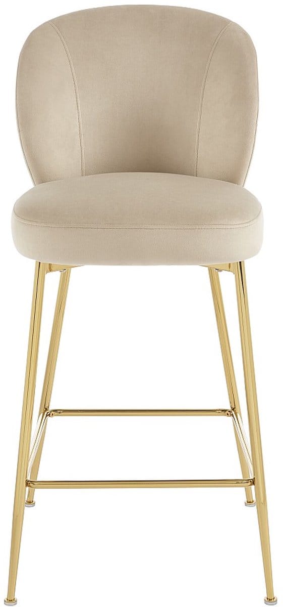 Vente-unique Set van 2 barkrukken van fluweel en goudkleurig metaal - Beige - POLPONA