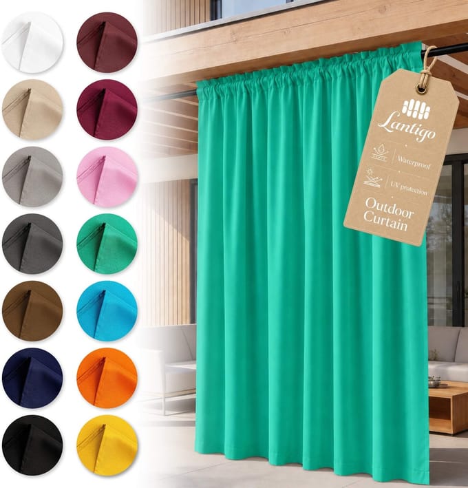 Lantigo Buitengordijn Groen 155x250 cm waterdicht winddicht | Privacyscherm pergola overkapping tuin ringen set