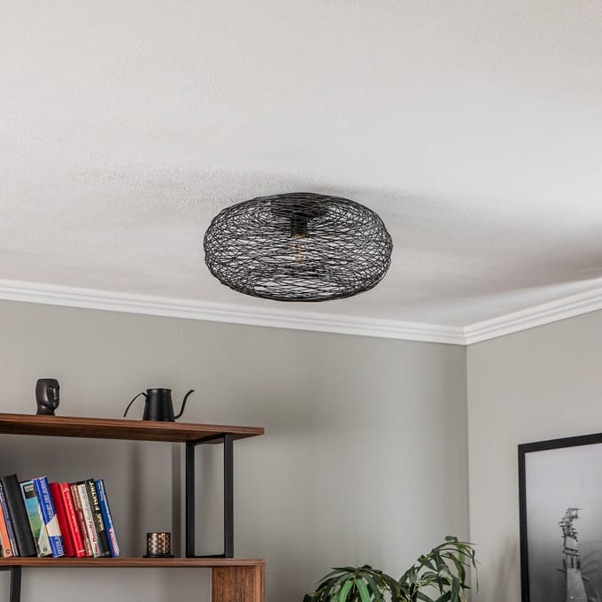 Lindby - plafondlamp - 1licht - IJzer - H: 22 cm - E27 - zwart