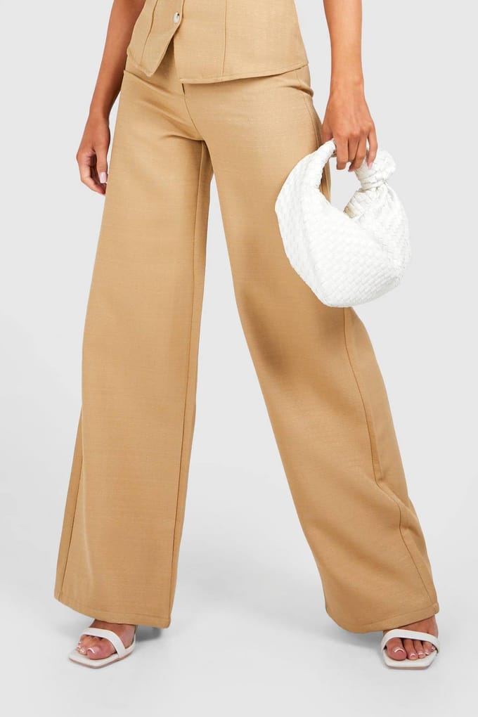 boohoo Dames Linnen-look Broek met Wijde Pijpen | Camel | Maat: 6