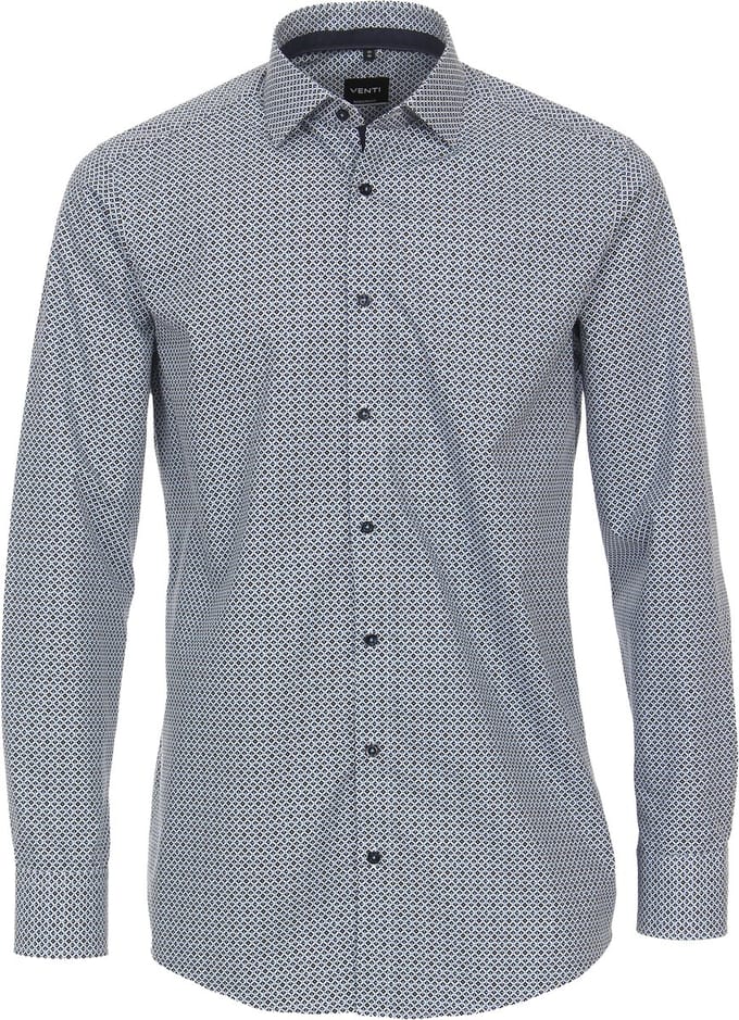 VENTI modern fit overhemd - popeline - blauw met wit dessin - Strijkvriendelijk - Boordmaat: 38