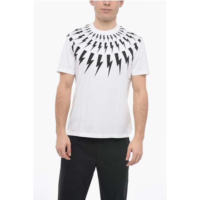 Slim Fit FAIR-ISLE THUNDERBOLT T-shirt met ronde hals in wit