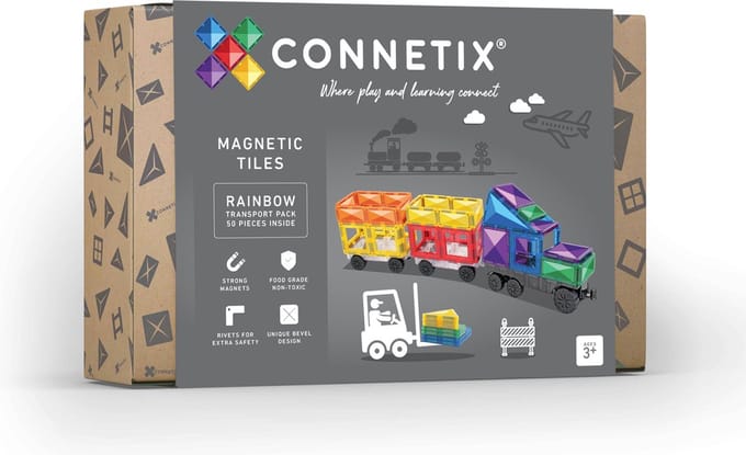 CONNETIX - Magnetisch Tegels - Regenboog Transportverpakking - 50 Stuks - Magnetisch Speelgoed