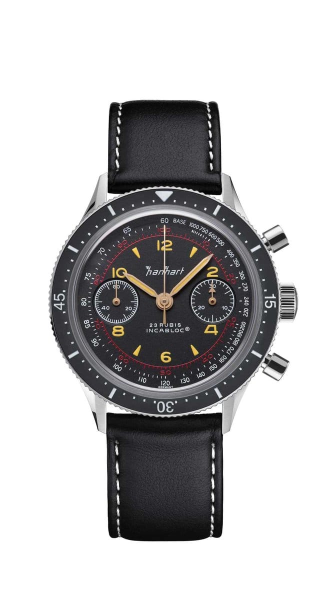 Hanhart 415 ES Iconic - Horloge - zwarte band - 39 mm