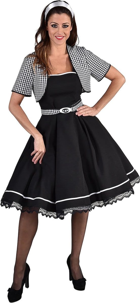 Magic Design Verkleedjurk Jackie Fifties Dames Zwart/wit Mt M