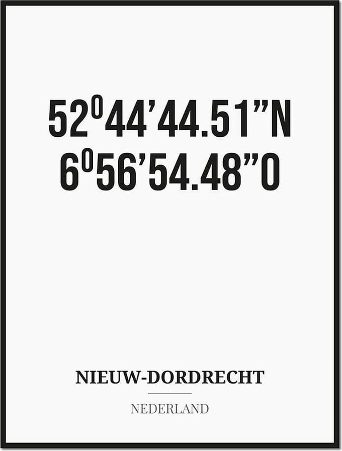 Poster/kaart NIEUW-DORDRECHT met coördinaten