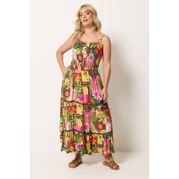 Yours Groene Jurk Met Gemengde Schelpen En Knoopsluiting Size 42