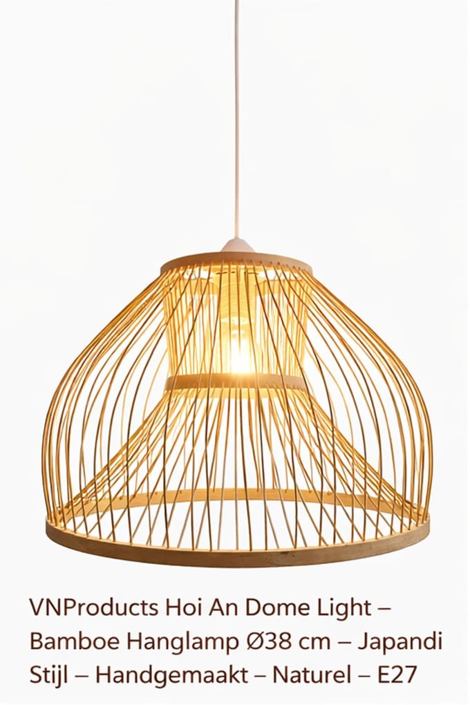 Bamboe Hanglamp Ø38 cm – Hoi An Dome Light – Japandi Stijl – Handgemaakt – Naturel – E27