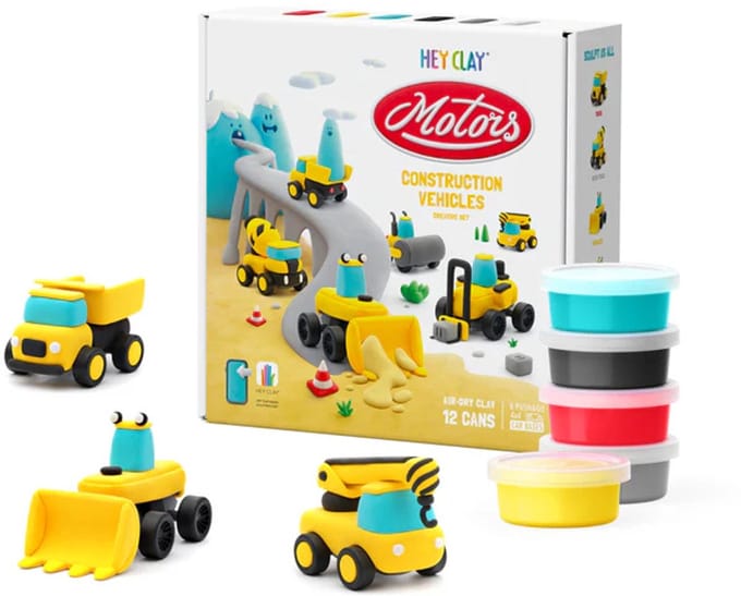 Hey Clay Boetseerklei Construction Vehicles - 12 cans - 6 figuren
