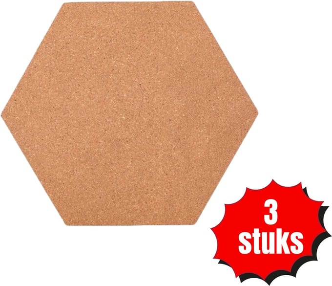 Flokoo kurk prikbord - Prikbord - Zeshoek - Zelfklevend - 3 stuks