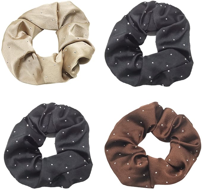 Emilie collection - scrunchie - satijn - glitter strass steentjes - zwart bruin beige - set van 4