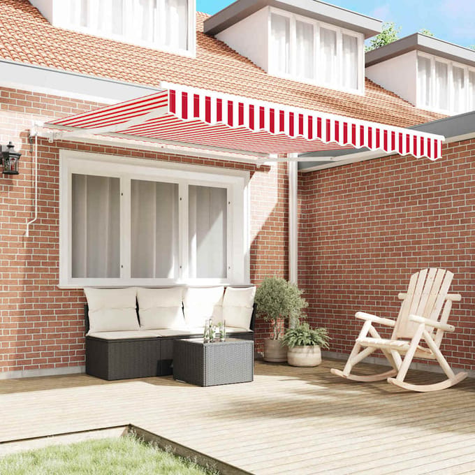 vidaXL - Elektrische - Zonneluifel - 3 - x - 2,5 - m - Rood - en - Witte - Streep