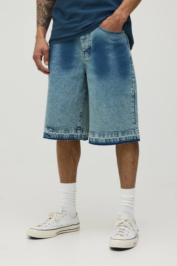 Regular Fit Getinte Ombre Denim Shorts | Blue | Size 32