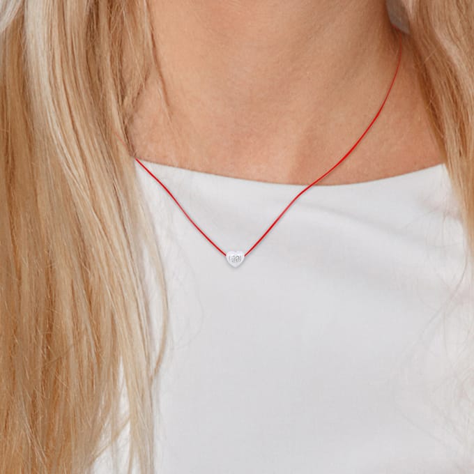 Diamond Necklace COEUR 0.050 CTS Nylon Red 925