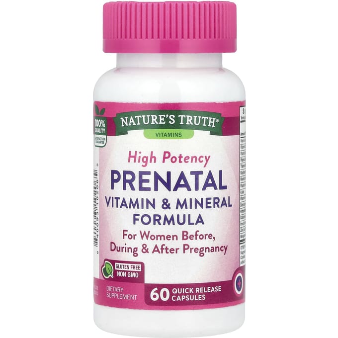 Nature's Truth, Formule Prénatale de Vitamines et Minéraux, 60 Capsules à Haute Puissance et à Libération Rapide