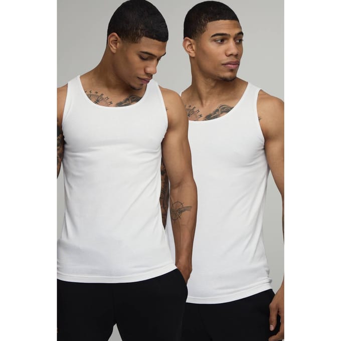 2 Pack Essential Muscle Fit Vest | White | Size Medium