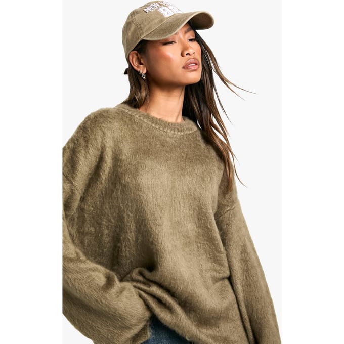 boohoo Dames Superzachte Ronde Hals Trui | Olive | Maat: Small