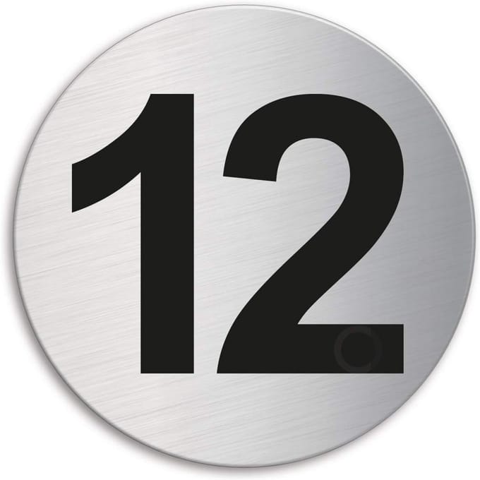 Huisnummer 12 RVS Zelfklevend Rond 60 mm
