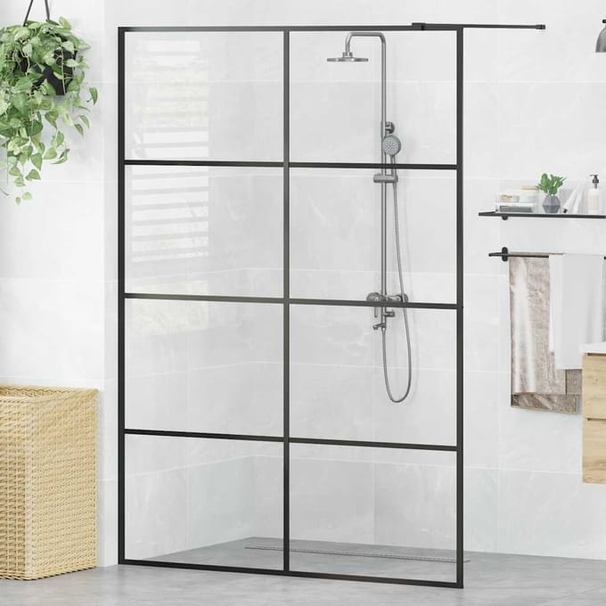 vidaXL - Inloopdouchewand - 140x195 - cm - ESG-glas - transparant - en - zwart