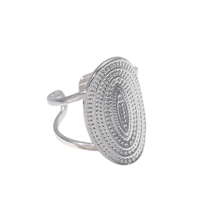 Rvs sieraden -verstelbare open ring - Bewerkte ovale 24mm -zilverkleur