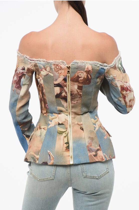Gestreept linnen off-shoulder blazer in veelkleurig