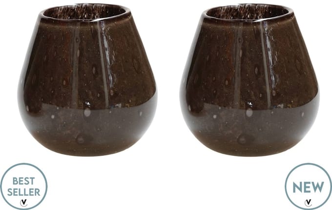 Waxinelichthouder Tasman Elite - XSmall - Bruin - Set van 2 - Ø12,5 x H11,5 cm
