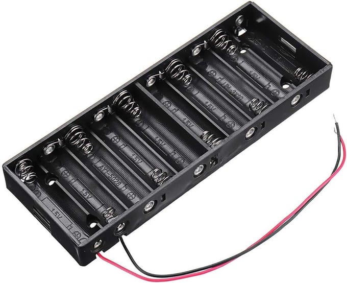 Batterijhouder AA - Batterijbox Opslag - DIY Projecten - 10 Slots - 150x56x15 mm - Zwart