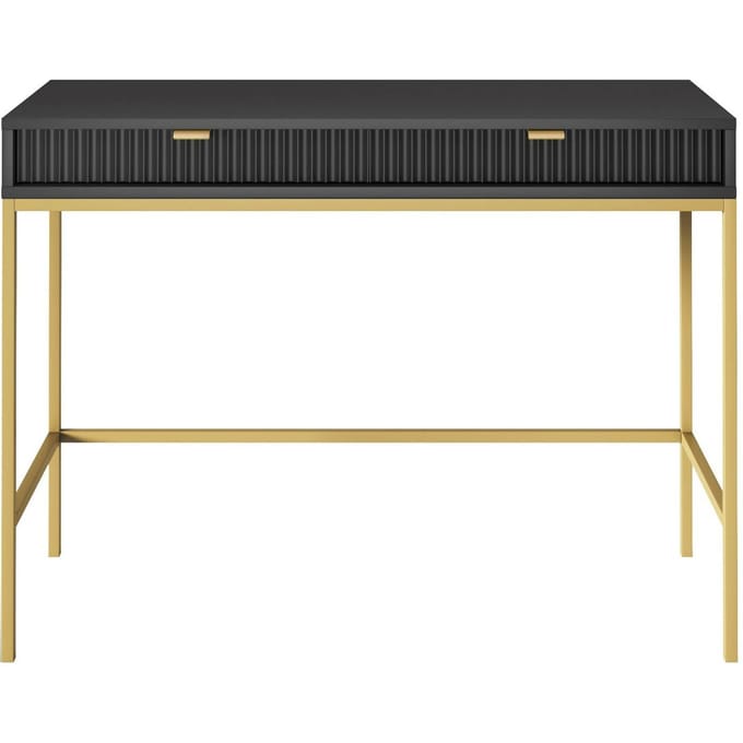 Selsey Vellore - Toilettafel 104 cm - zwart met geribbelde fronten en gouden frame