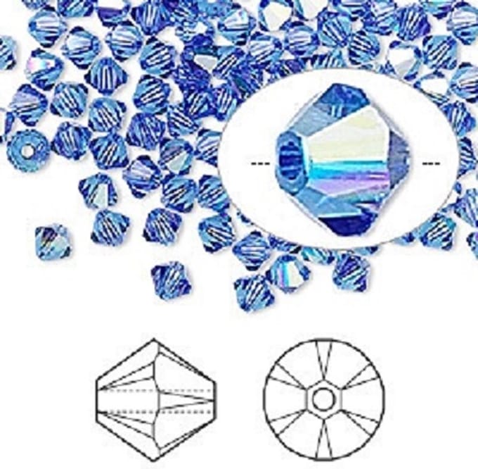 Swarovski Elements, 144 stuks Xilion Bicone (5329), 4mm, sapphire AB