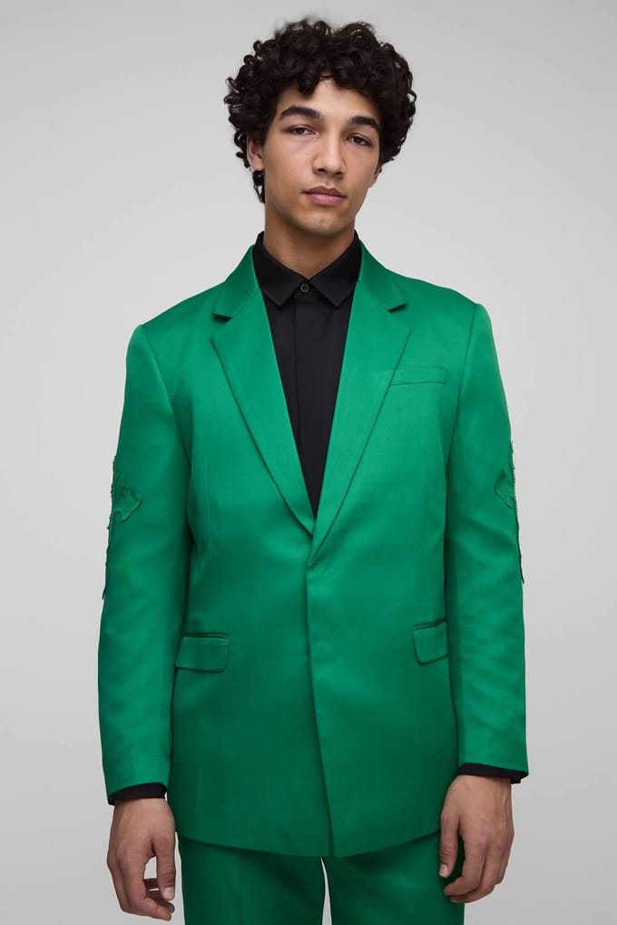 Rechte pasvorm cross appliqué pakblazer | Green | Size Medium