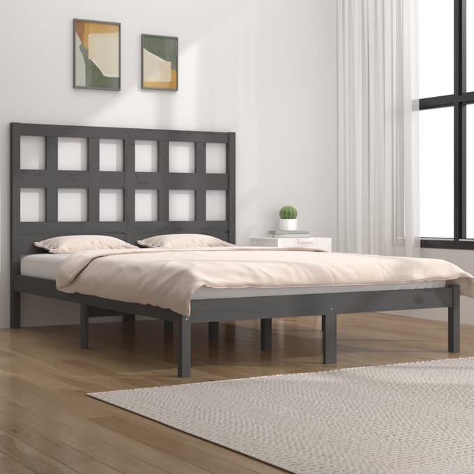 vidaXL - Bedframe - massief - grenenhout - grijs - 200x200 - cm