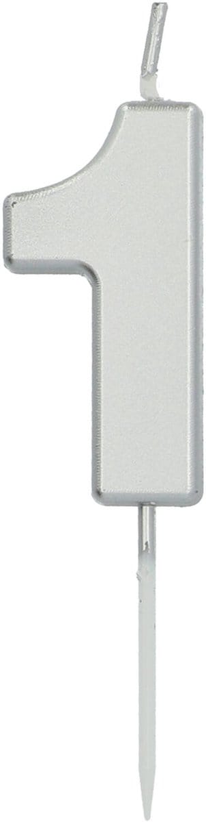 Folat - Kaars cijfer 1 zilverkleurig 5 cm