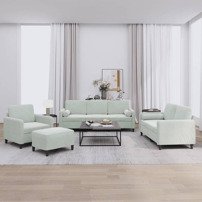 vidaXL - 4-delige - Loungeset - met - kussens - fluweel - lichtgrijs