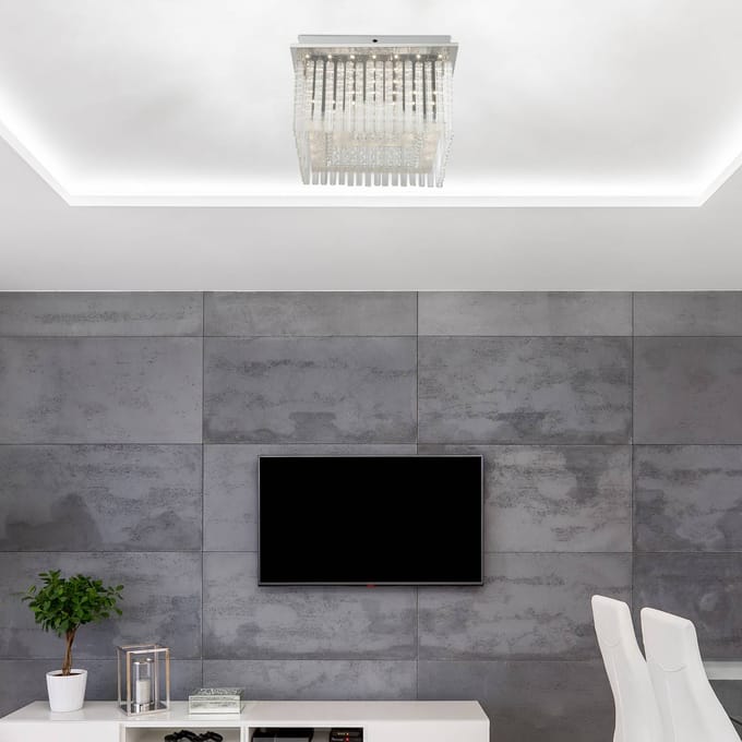 Globo LED plafondlamp Vince, chroom, glaskristallen