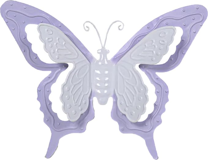 Mega Collections tuin/schutting decoratie vlinder - metaal - lila paars - 24 x 18 cm