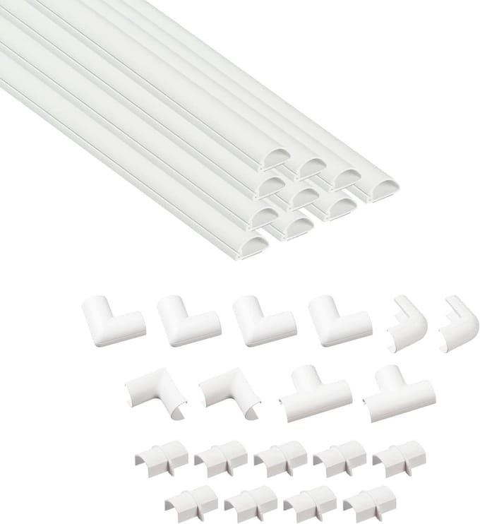 Famanu – Kabelgoot set 4 meter halfrond zelfklevend overschilderbaar inclusief accessoires wit