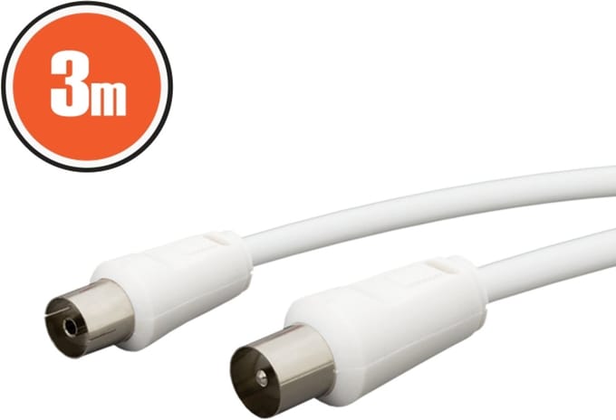 3 meter COAX kabel - COAX plug naar COAX socket - witte geïsoleerde TV en multimedia kabel [20124]