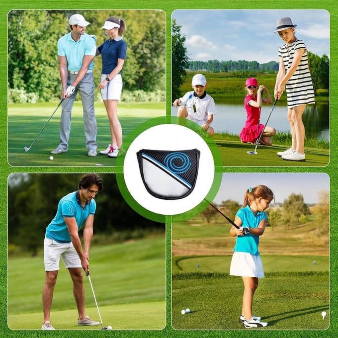 Golf Putter Hoes - Racketkap Mallet - Golf Accessoire - Magneetsluiting - Halfronde Kop - Blauw Gestreept