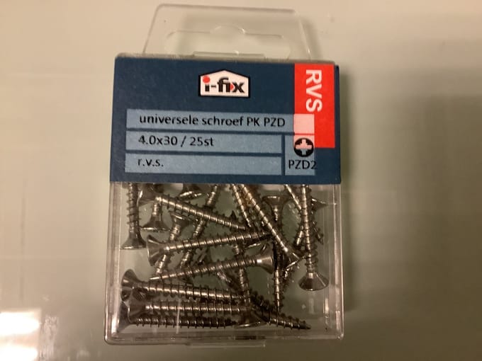 Ifix. Hout schroef platkop pozidriv 4x30mm 25 stuks RVS schroeven.