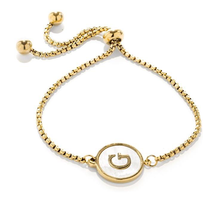 Bracelet - LUXENTER - Alphabet G - Nacre blanche - finition or jaune 18K - Ajustable blanc