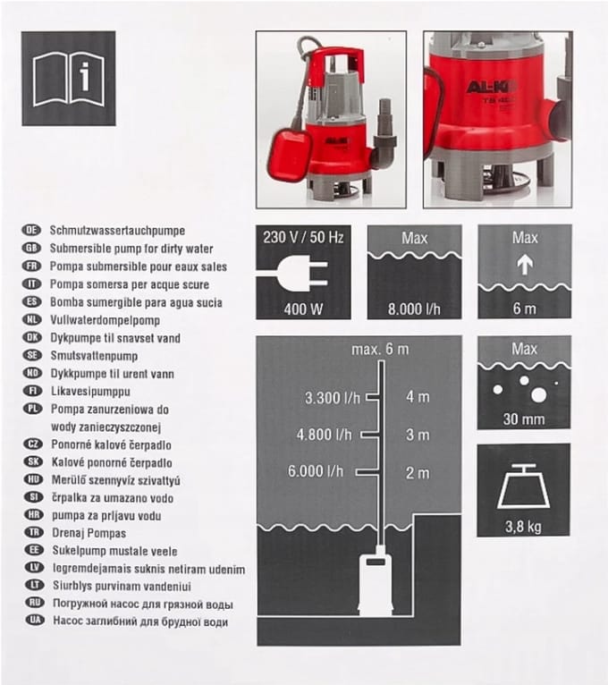 AL-KO TS 400 ECO - Dompelpomp - 400W - 8000 l/h - 5 m Diepte