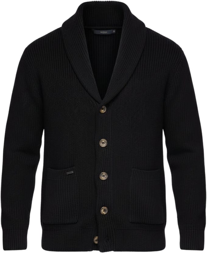 OMBRE Trui - Regular Fit - Katoen - Knopen Zwart XXL