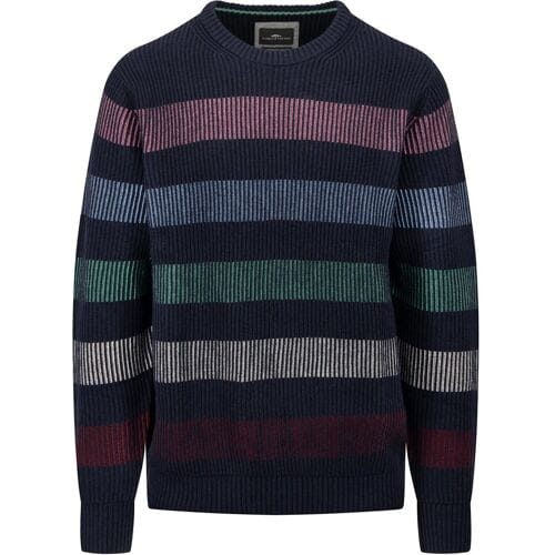 Fynch-Hatton Trui O-Neck Rib Multicolor Stripe Navy-Multi / male