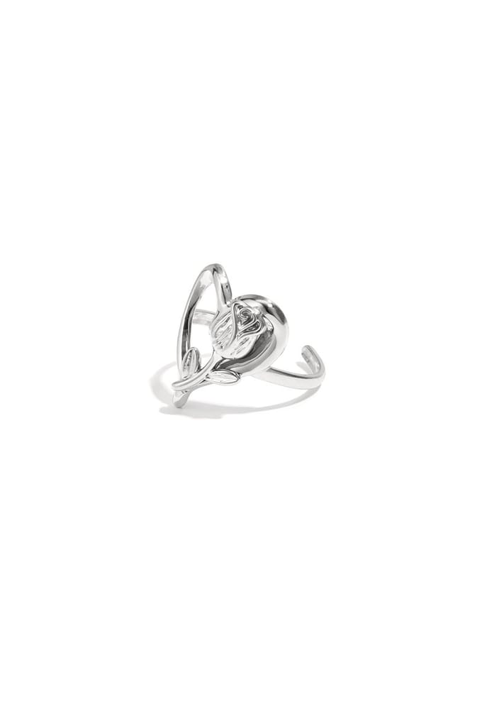 Ring met roos op hart - zilveren kleur
