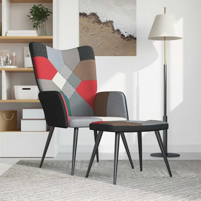 vidaXL - Relaxstoel - met - voetenbank - patchwork - stof