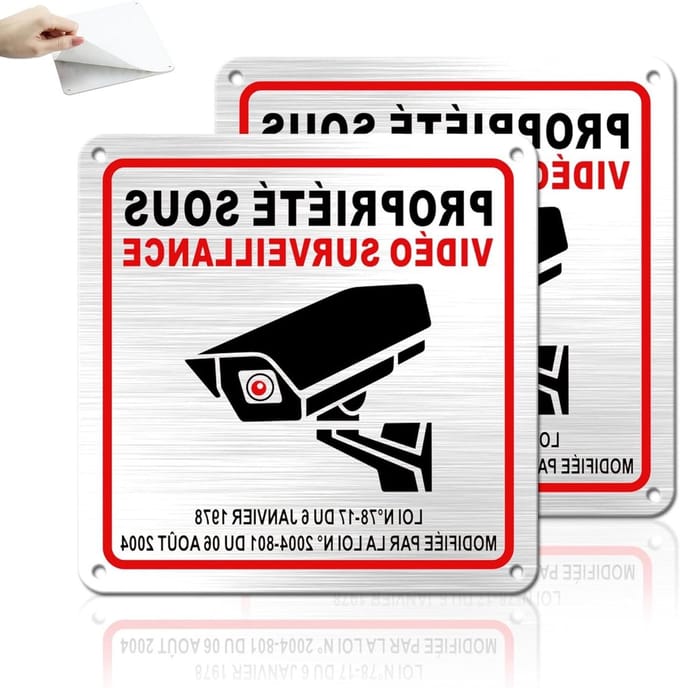 Bewakingsbord - Camerabewaking Sticker - Eigendom Beveiligen - Aluminium Geborsteld - 15x15 cm - Zwart