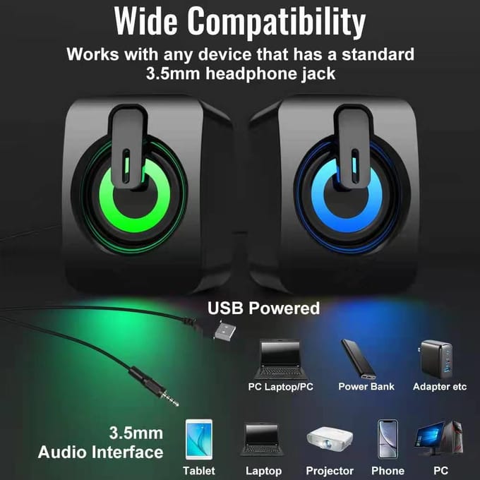 Nieuwe Leuke Computer Speaker LED Mini Speaker HIFI Surround Stereo Subwoofer Microfoon USB Bedrade Luidspreker Desktop Speaker 1 Paar without LED