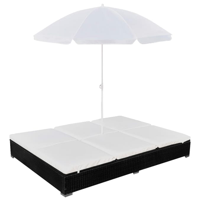 vidaXL - Loungebed - met - parasol - poly - rattan - zwart