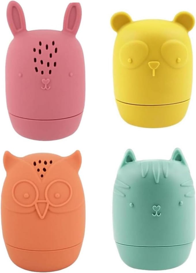 4-delige Siliconen Dieren Badspeelgoed Set voor Baby's en Peuters